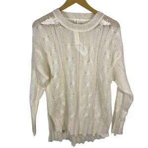 NWT Anthropologie Ivory Sheer Crochet Knit Sweater Top‎ XS